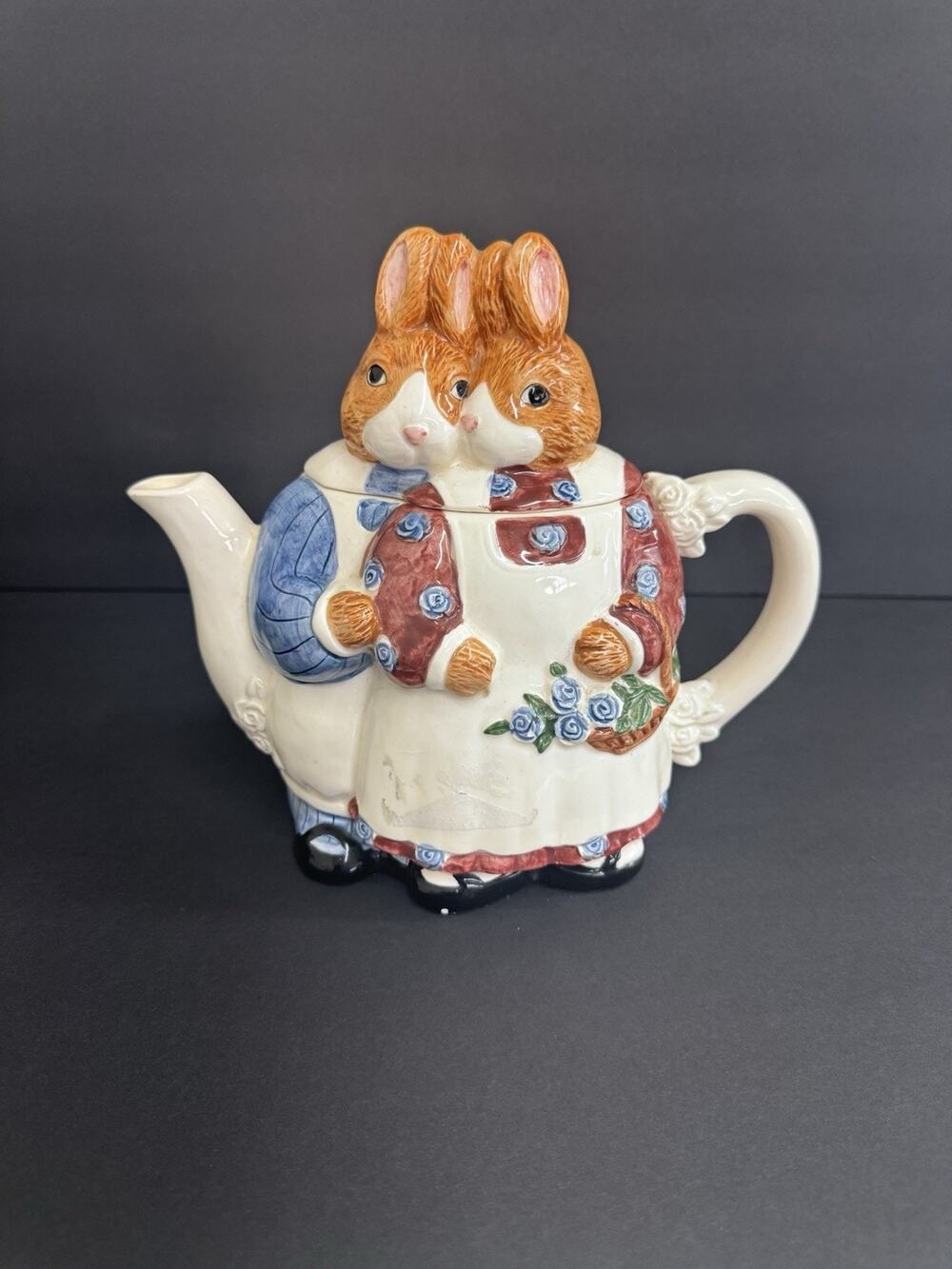 Vintage Otagiri Japan E.K. Brownd Rabbit Bunny Couple Hand Painted Teapot